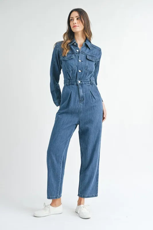 MABLE Cinched Waist Straight Leg Denim Jumpsuit - Premium Women / Jeans & Denim from Trendsi - Just $71.56! Shop now at Handbags Specialist Headquarter