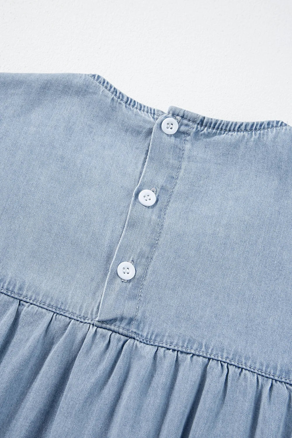 Ruffle Cap Sleeve Tiered A-line Denim Dress - Premium Women / Jeans & Denim from Trendsi - Just $49.18! Shop now at Handbags Specialist Headquarter