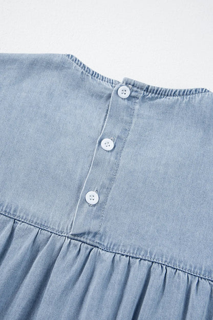 Ruffle Cap Sleeve Tiered A-line Denim Dress - Premium Women / Jeans & Denim from Trendsi - Just $49.18! Shop now at Handbags Specialist Headquarter