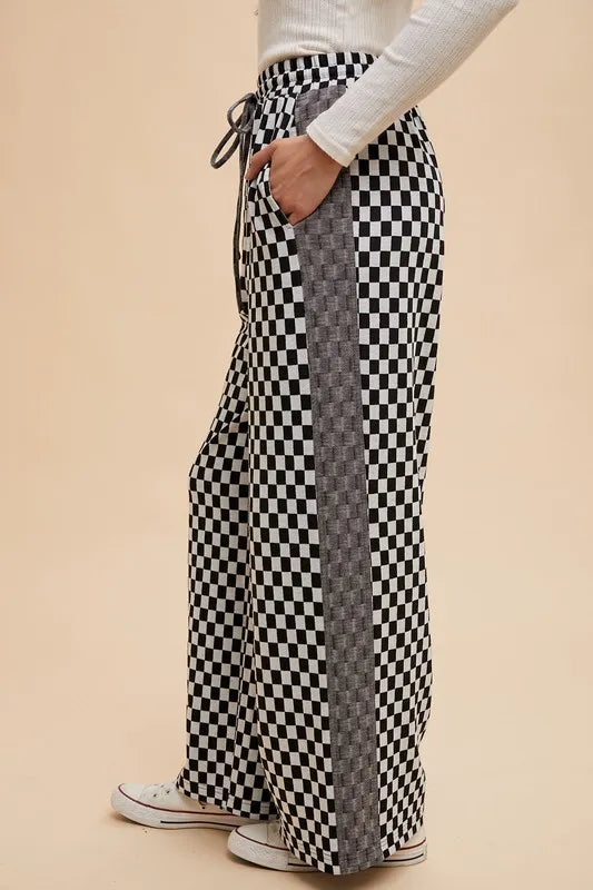 Annie Wear Drawstring Checkered Wide Leg Pants - Premium Bottoms from Trendsi - Just $48.58! Shop now at Handbags Specialist Headquarter