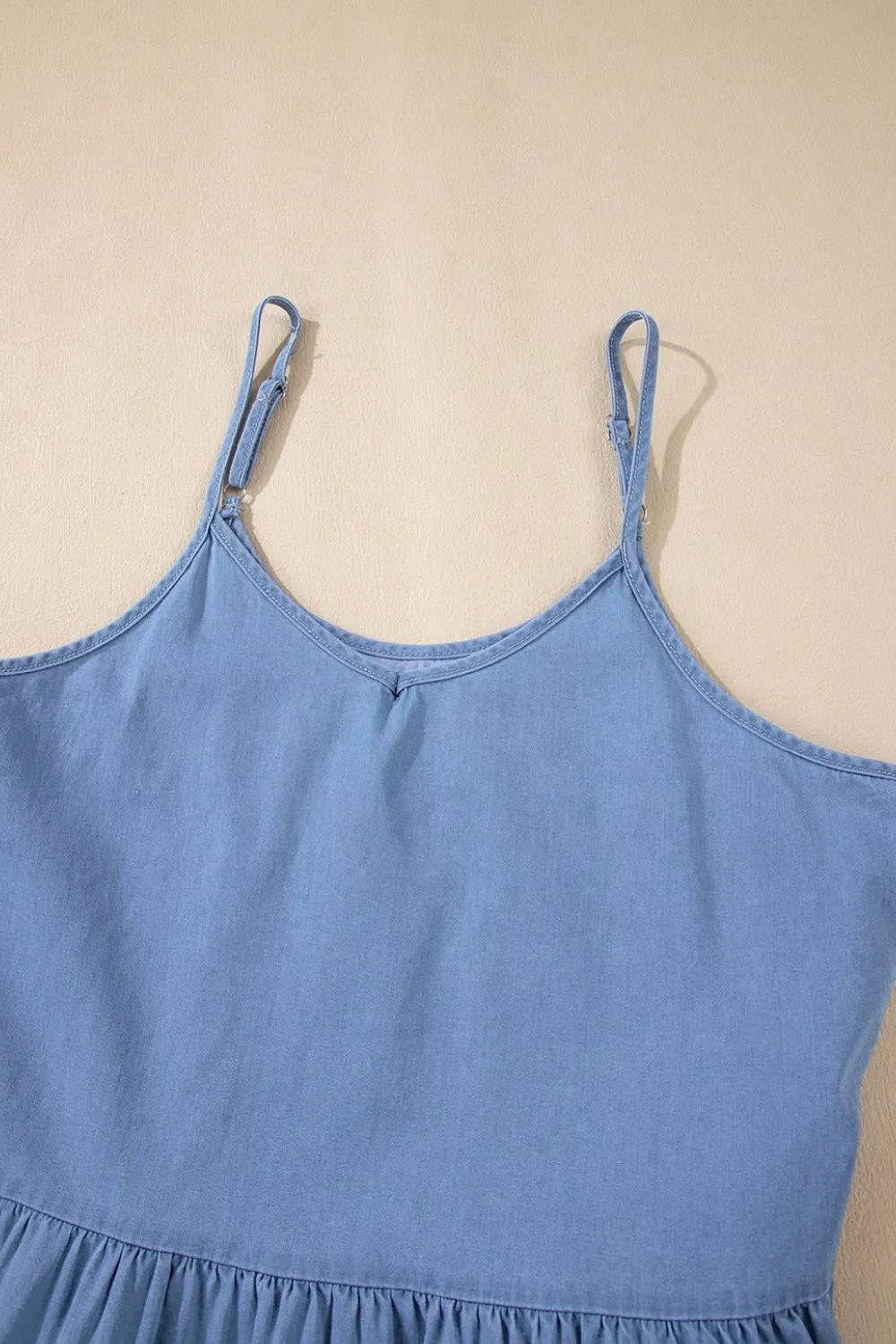 Ruffled Spaghetti Straps Denim Tank Top - Premium Women / Jeans & Denim from Trendsi - Just $28.70! Shop now at Handbags Specialist Headquarter
