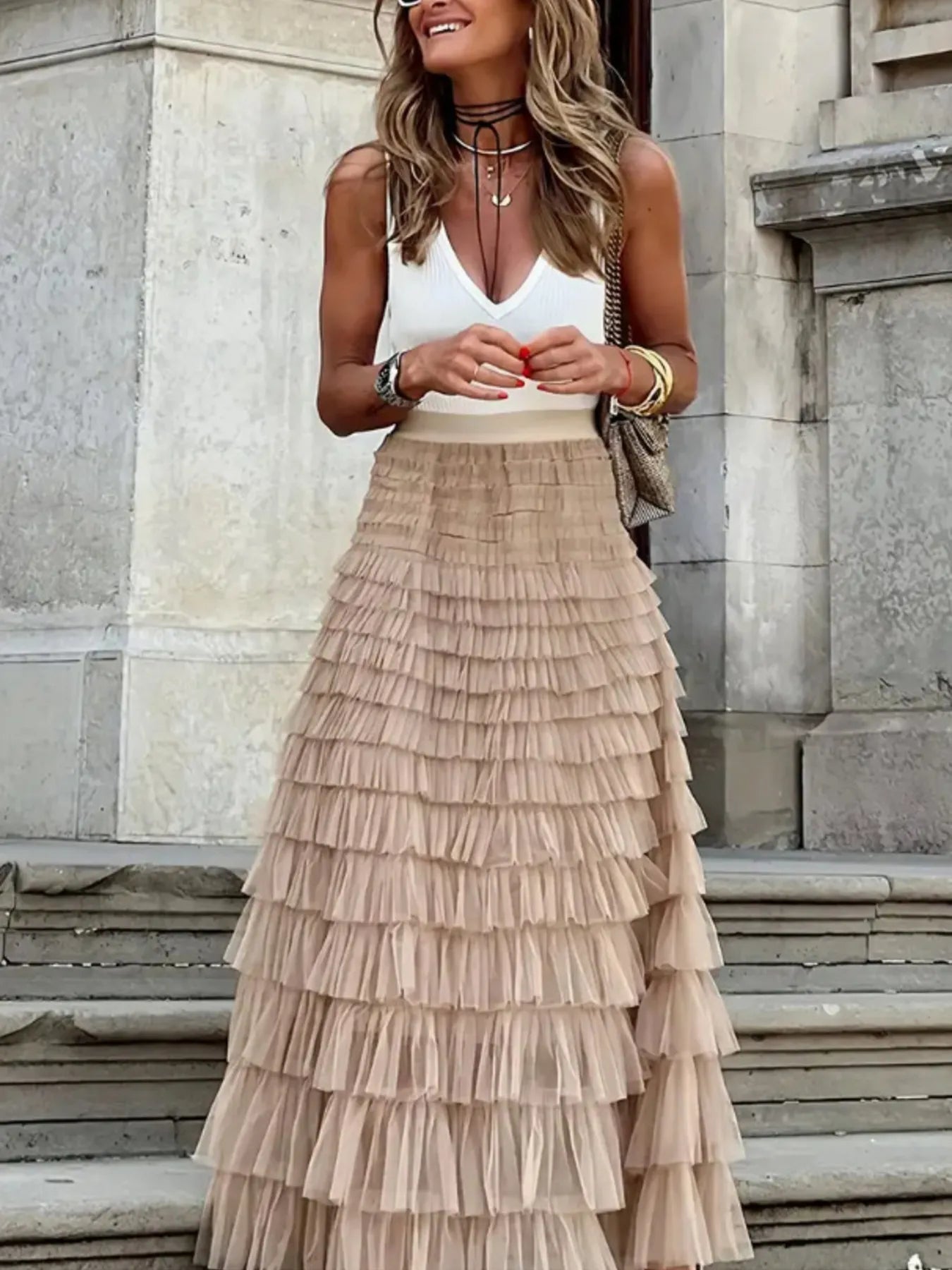 Layered Ruffle Maxi Skirt - Premium Skirts from Trendsi - Just $38.99! Shop now at Handbags Specialist Headquarter