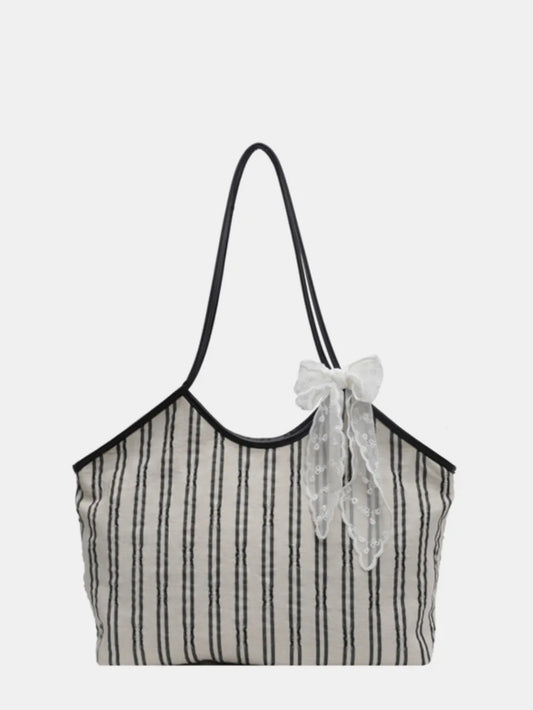 Striped Canvas Tote Bag - Premium Tote Bag from Trendsi - Just $39.99! Shop now at Handbags Specialist Headquarter