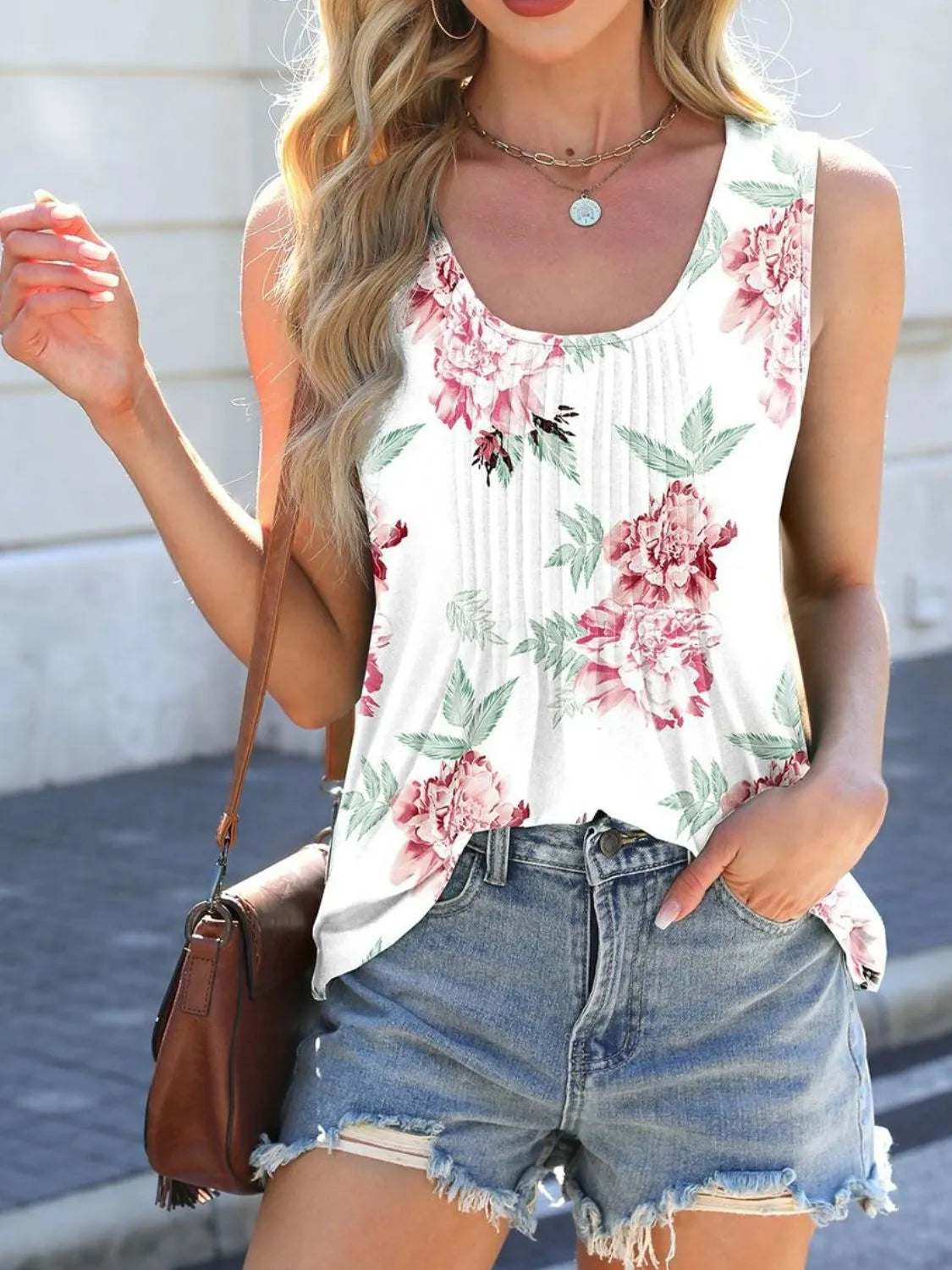 Printed Scoop Neck Wide Strap Tank - Premium Tops from Trendsi - Just $19.70! Shop now at Handbags Specialist Headquarter