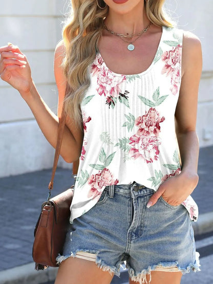 Printed Scoop Neck Wide Strap Tank - Premium Tops from Trendsi - Just $19.70! Shop now at Handbags Specialist Headquarter