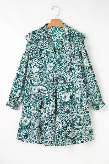 Plus Size Ruffled Printed Flounce Sleeve Dress - Premium Dresses from Trendsi - Just $44.99! Shop now at Handbags Specialist Headquarter