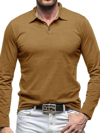 Men's Collared Neck Long Sleeve Polo - Premium Men's Polo shirt from Trendsi - Just $43.99! Shop now at Handbags Specialist Headquarter