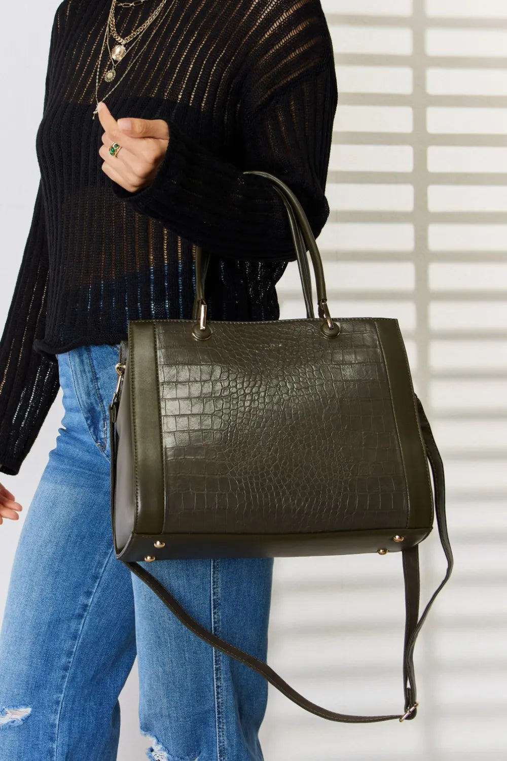 David Jones Texture PU Leather Handbag - Premium Handbags from Trendsi - Just $52.99! Shop now at Handbags Specialist Headquarter