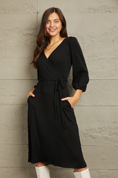 Culture Code Full Size Surplice Flare Ruching Dress.