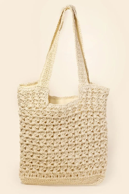 Fame Intricate Straw Knit Tote Bag - Premium Tote Bag from Trendsi - Just $27.99! Shop now at Handbags Specialist Headquarter