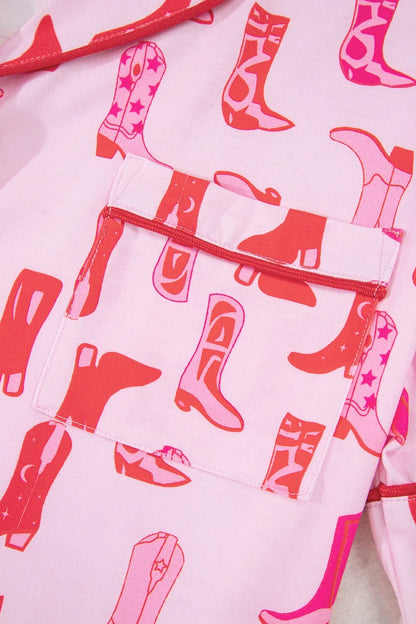 Cowgirl Boots Printed Shirt and Shorts Set - Premium Sleepwear from Trendsi - Just $60.99! Shop now at Handbags Specialist Headquarter