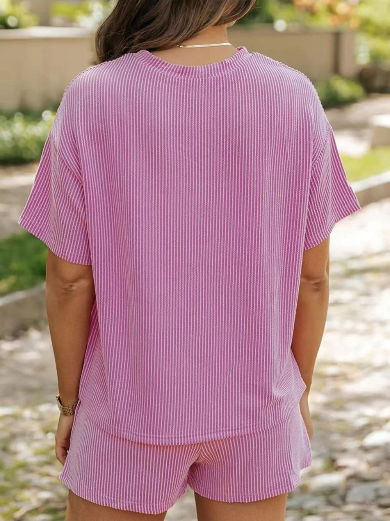 Full Size Ribbed Short Sleeve Top and Shorts Two-Piece Set Plus Size - Premium Sleepwear from Trendsi - Just $34.99! Shop now at Handbags Specialist Headquarter