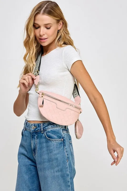 Fame PU Leather Weave Textured Crossbody Bag with Coin Purse - Premium Crossbody Bag from Trendsi - Just $31.99! Shop now at Handbags Specialist Headquarter