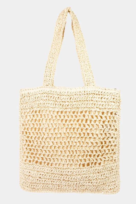 Fame Straw-Paper Crochet Tote Bag - Premium Tote Bag from Trendsi - Just $30.99! Shop now at Handbags Specialist Headquarter
