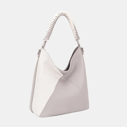 David Jones Woven Handle PU Leather Handbag - Premium Tote Bag from Trendsi - Just $42.99! Shop now at Handbags Specialist Headquarter