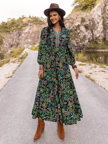 Printed Notched Neck Maxi Dress - Premium Maxi Dress from Trendsi - Just $49.99! Shop now at Handbags Specialist Headquarter