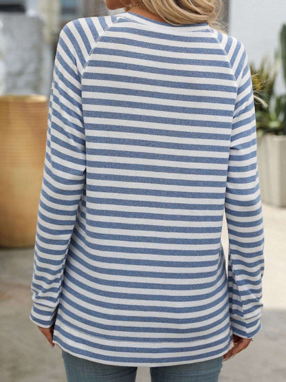 Mandy Striped Round Neck Long Sleeve T-Shirt - Premium Women / Tops from Trendsi - Just $24.72! Shop now at Handbags Specialist Headquarter