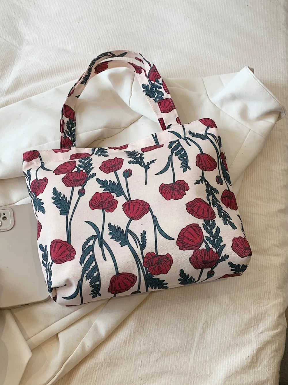Printed Canvas Handbag with Zipper - Premium Handbags from Trendsi - Just $21.99! Shop now at Handbags Specialist Headquarter