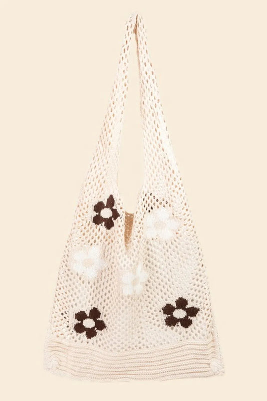 Fame Flower Pattern Knitted Tote Bag - Premium Tote Bag from Trendsi - Just $39.99! Shop now at Handbags Specialist Headquarter
