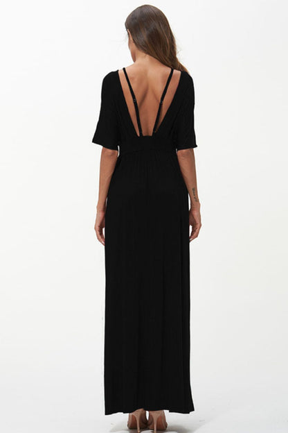 Shiny Strappy Neck Maxi Dress - Premium Maxi Dress from Trendsi - Just $41.99! Shop now at Handbags Specialist Headquarter