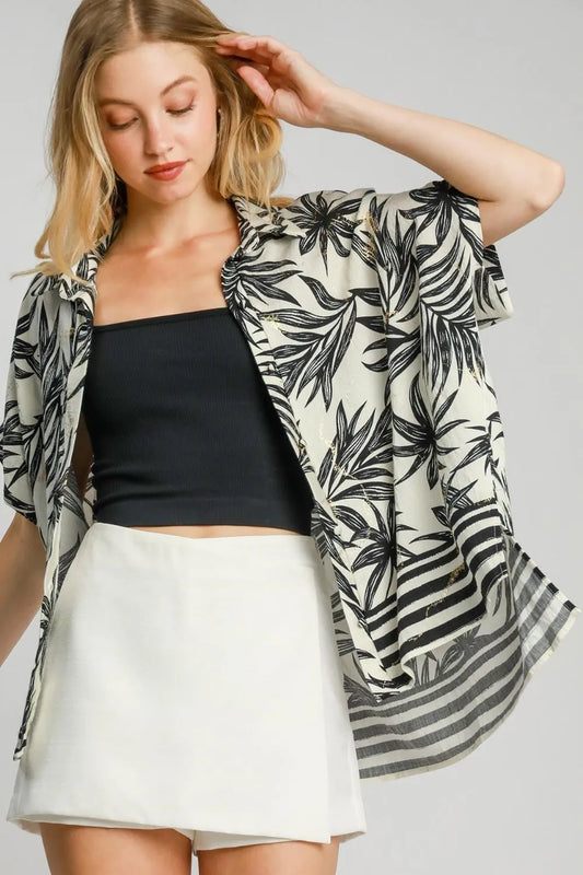 Umgee Full Size Tropical Print Button Down Shirt Plus Size - Premium Dresses from Trendsi - Just $48.99! Shop now at Handbags Specialist Headquarter