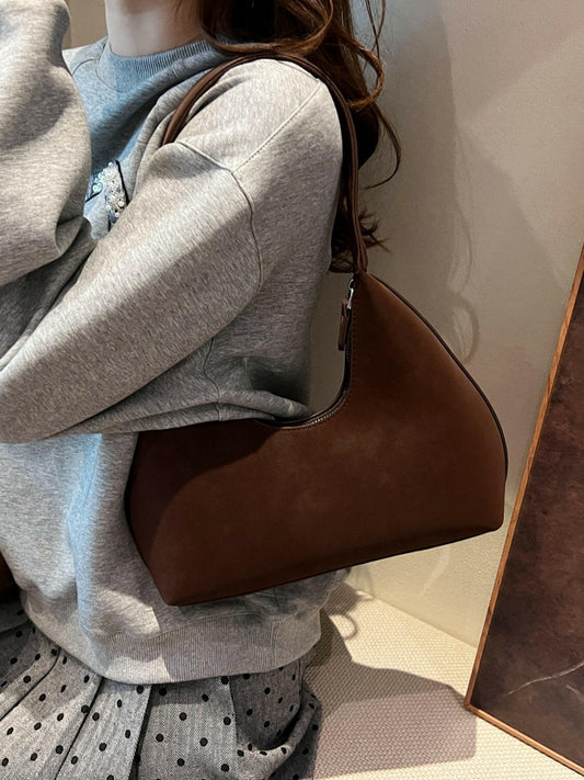Suede Shoulder Bag with Zip.