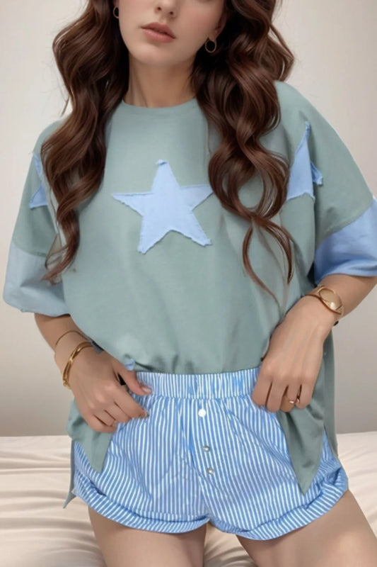 Frayed Denim Star Patched Oversize T Shirt - Premium Women / Jeans & Denim from Trendsi - Just $32.24! Shop now at Handbags Specialist Headquarter