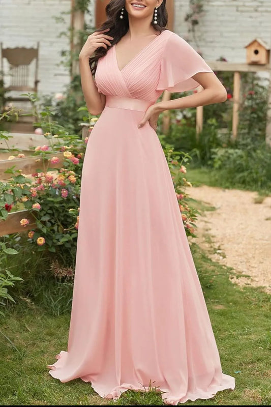 Surplice Flutter Sleeve Maxi Dress - Premium Maxi Dress from Trendsi - Just $40.99! Shop now at Handbags Specialist Headquarter