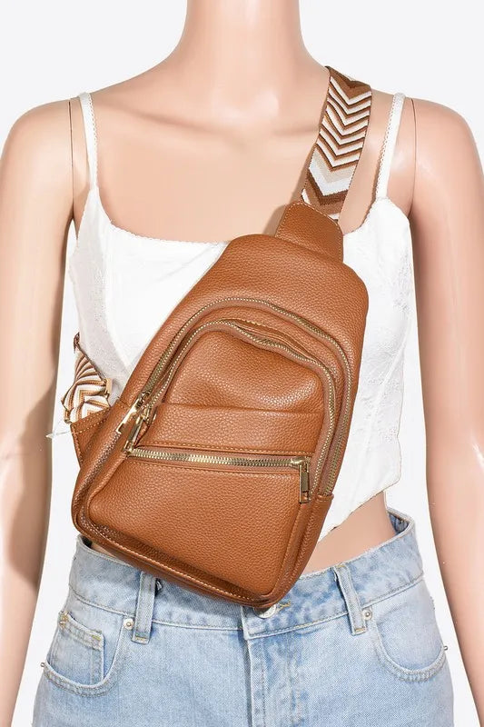 Fame PU Leather Chevron Strap Crossbody Bag - Premium Crossbody Bag from Trendsi - Just $36.99! Shop now at Handbags Specialist Headquarter