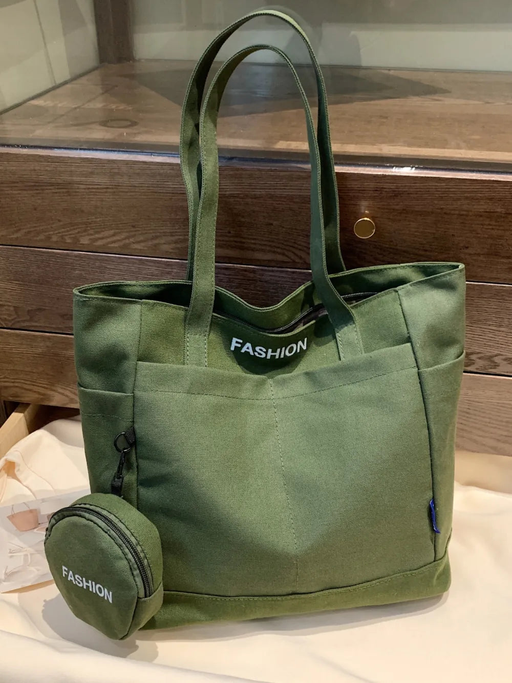 Canvas Tote Bag with Pouch - Premium Tote Bag from Trendsi - Just $39.99! Shop now at Handbags Specialist Headquarter