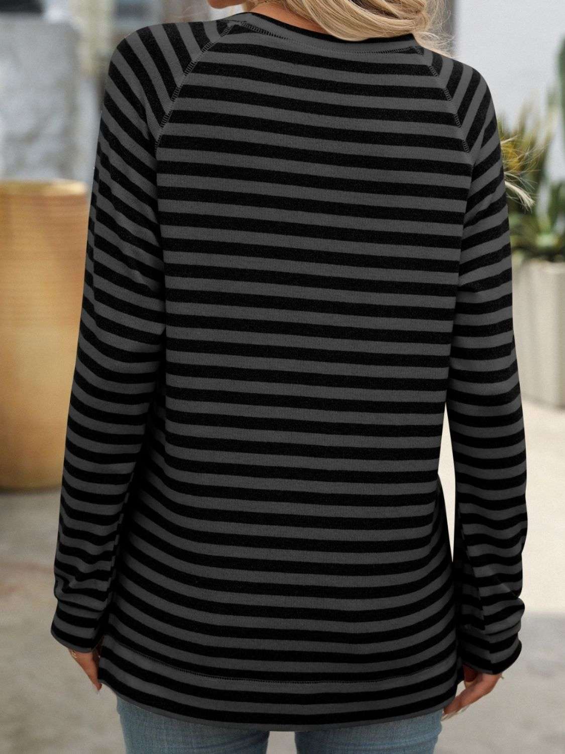 Mandy Striped Round Neck Long Sleeve T-Shirt - Premium Women / Tops from Trendsi - Just $24.72! Shop now at Handbags Specialist Headquarter