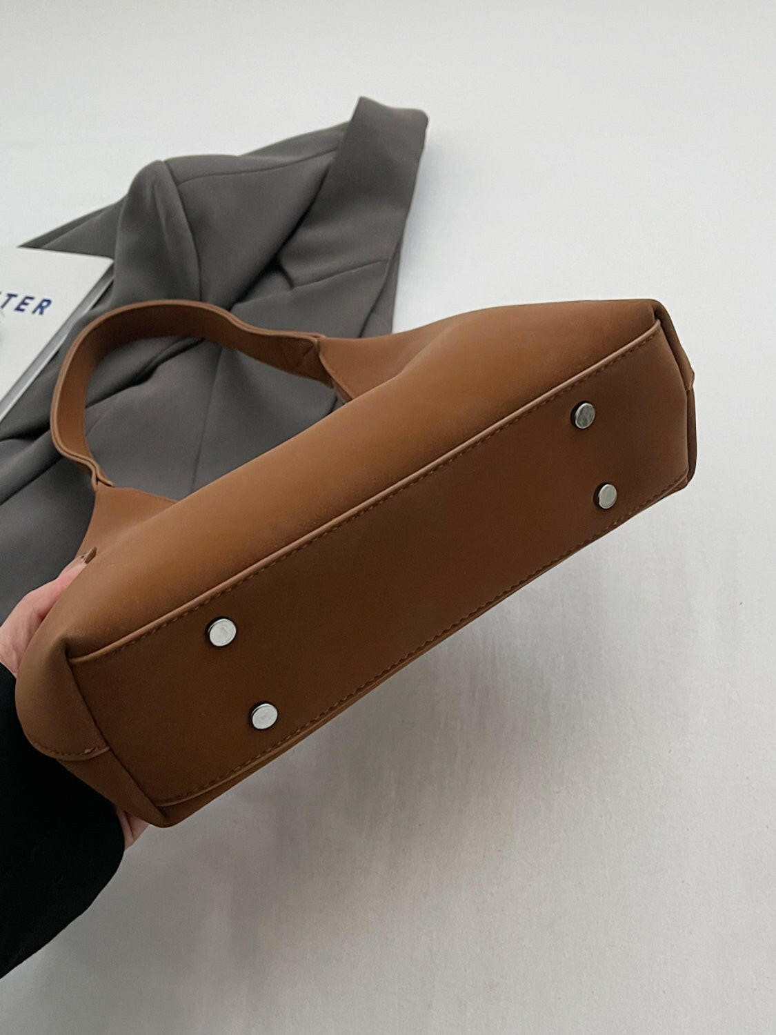 Suede Shoulder Bag with Zip.