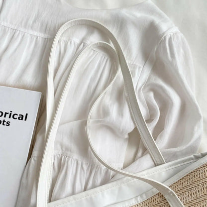 Straw Weave Leather Strap Tote Bag.