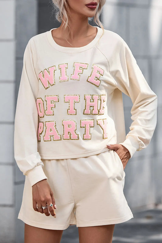 WIFE OF THE PARTY Round Neck Top and Shorts Set - Premium Sleepwear from Trendsi - Just $55.99! Shop now at Handbags Specialist Headquarter