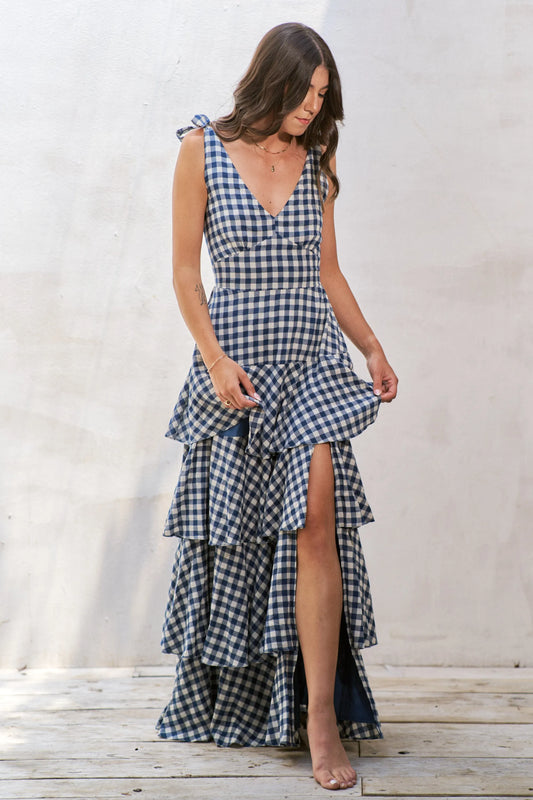 Jade By Jane Gingham Tiered Maxi Dress - Premium Maxi Dress from Trendsi - Just $84.99! Shop now at Handbags Specialist Headquarter