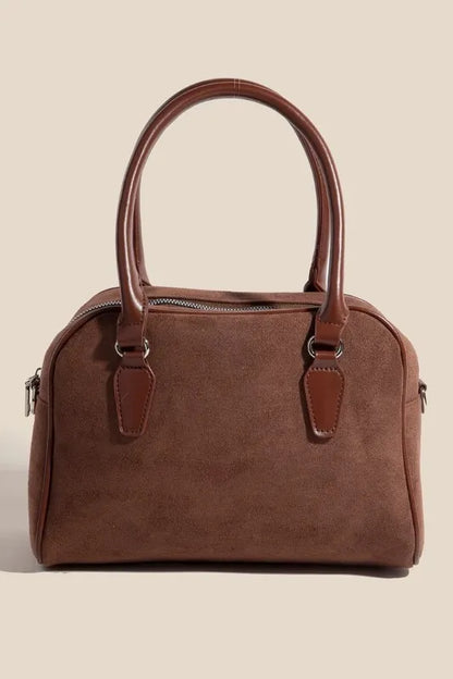 Fame Faux Leather Handle Boxy Handbag - Premium handbags from Trendsi - Just $26.99! Shop now at Handbags Specialist Headquarter