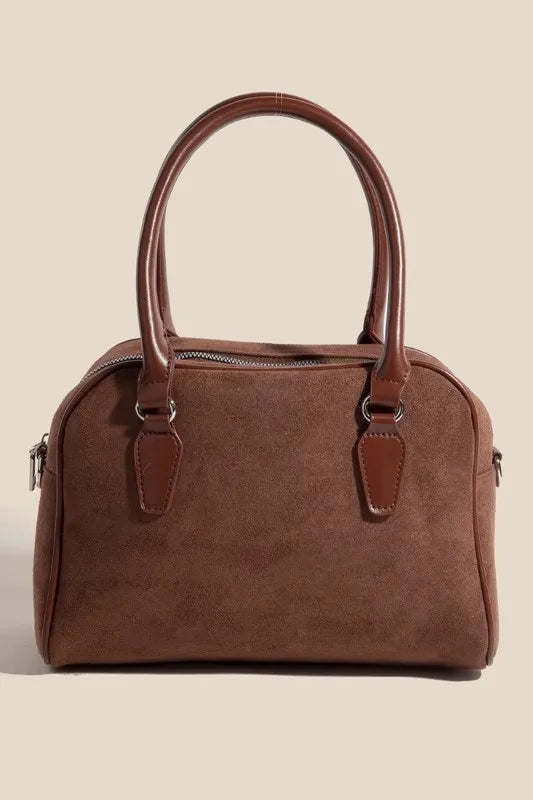 Fame Faux Leather Handle Boxy Handbag - Premium handbags from Trendsi - Just $26.99! Shop now at Handbags Specialist Headquarter