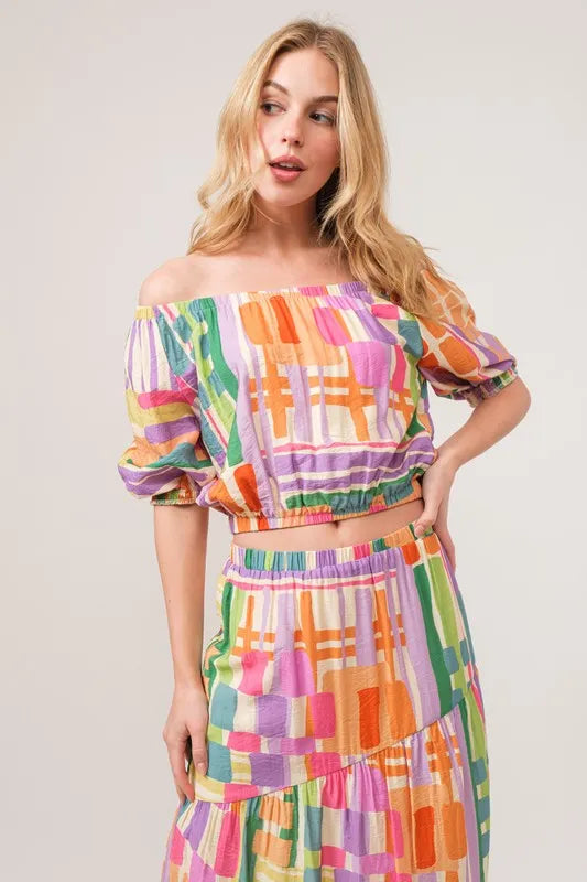 And The Why Asymmetric Geo Printed Tiered Maxi Skirt - Premium Skirts from Trendsi - Just $47.99! Shop now at Handbags Specialist Headquarter