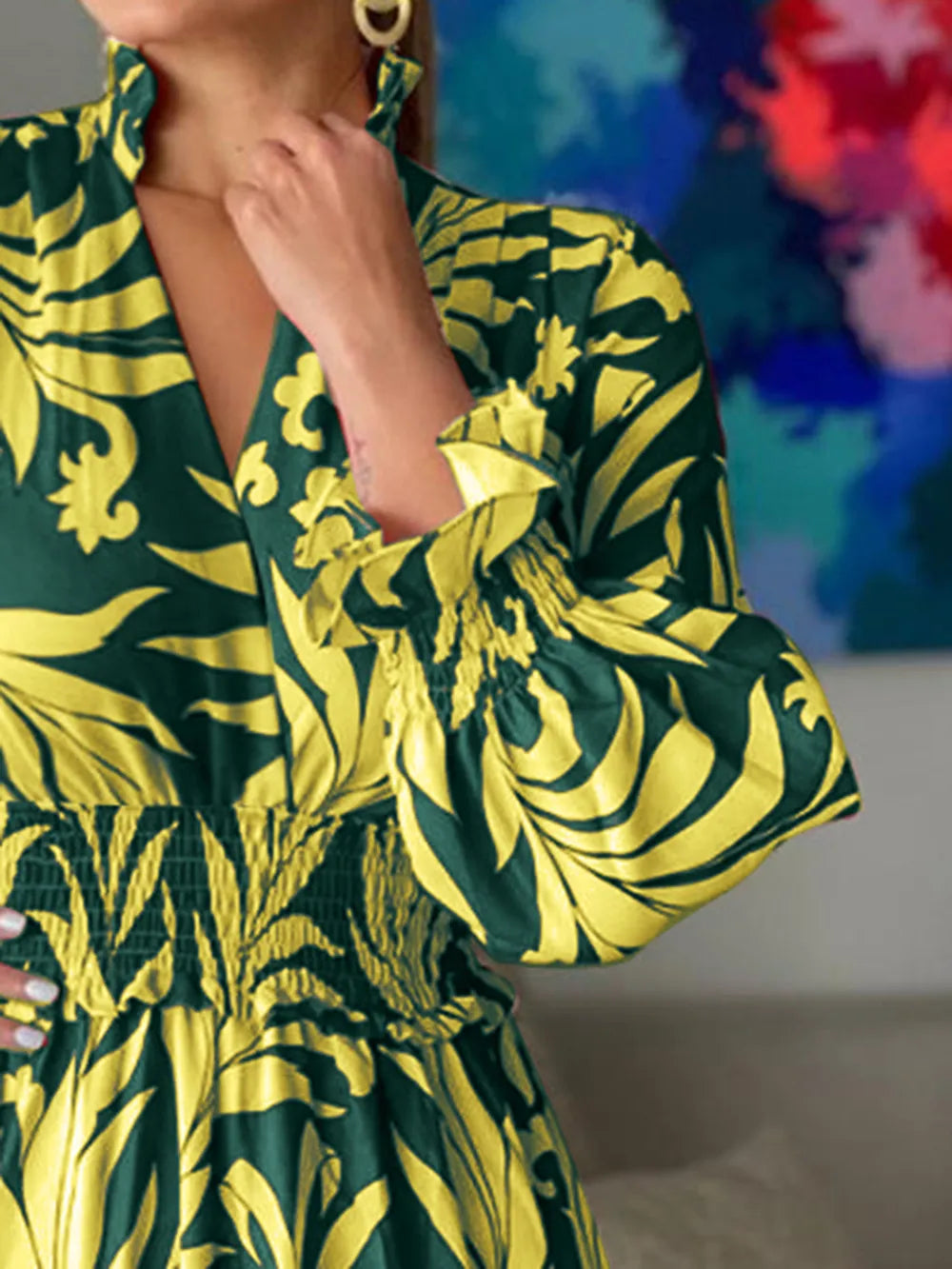 Printed Flounce Sleeve Maxi Dress - Premium Maxi Dress from Trendsi - Just $48.99! Shop now at Handbags Specialist Headquarter