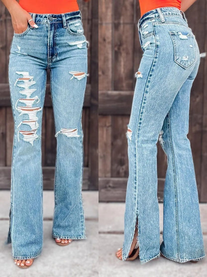 Distressed Slit Bootcut Jeans - Premium Women / Jeans & Denim from Trendsi - Just $29.88! Shop now at Handbags Specialist Headquarter