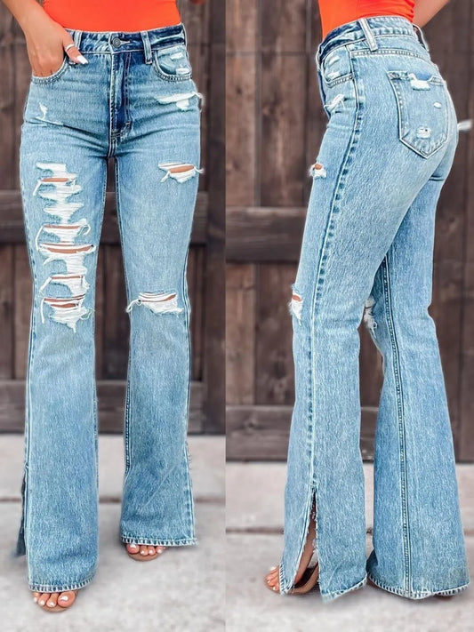 Distressed Slit Bootcut Jeans - Premium Women / Jeans & Denim from Trendsi - Just $29.88! Shop now at Handbags Specialist Headquarter