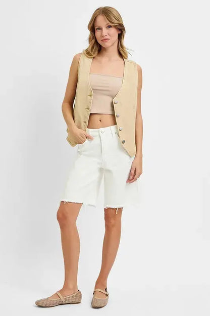 RISEN Plus Size V Neck Button Down Vest.