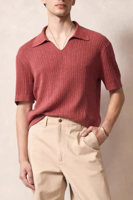 Men's Plus Size Johnny Collar Half Sleeve Knit Polo - Premium Men's T Shirt from Trendsi - Just $33.36! Shop now at Handbags Specialist Headquarter