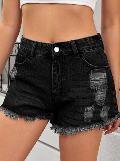 Distressed Raw Hem Denim Shorts - Premium Women / Jeans & Denim from Trendsi - Just $24.80! Shop now at Handbags Specialist Headquarter