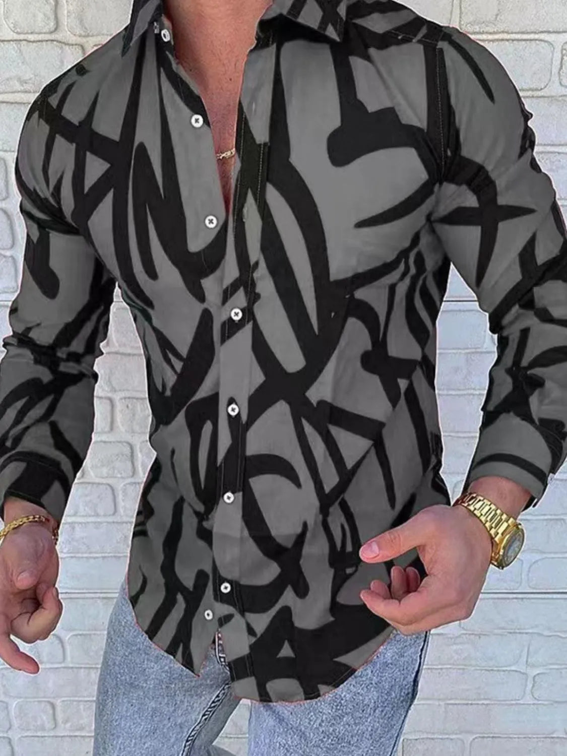 Men's Plus Size Printed Button Up Long Sleeve Shirt - Premium Men's Shirt's from Trendsi - Just $26.04! Shop now at Handbags Specialist Headquarter
