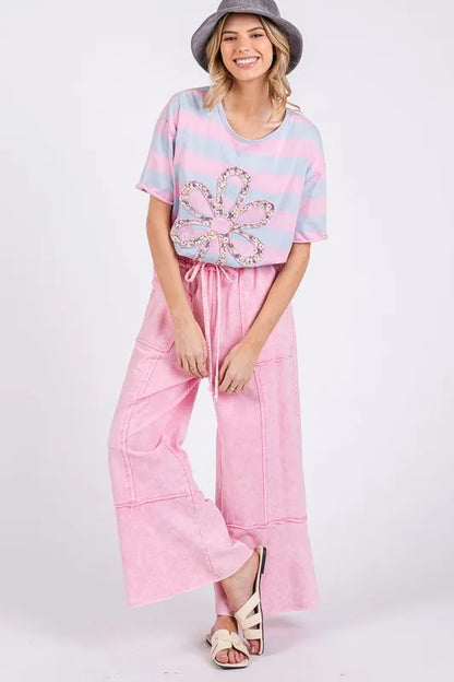 SAGE + FIG Mineral Washed Terry Wide Leg Pants - Premium Bottoms from Trendsi - Just $51.22! Shop now at Handbags Specialist Headquarter