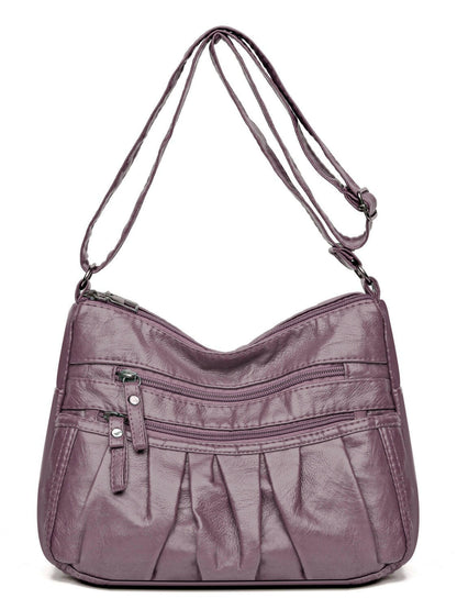 PU Leather Ruched Adjustable Strap Shoulder Bag.