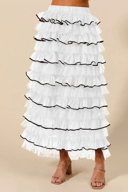 SO ME Layered Ruffled Tulle Maxi Skirt - Premium Skirts from Trendsi - Just $40.99! Shop now at Handbags Specialist Headquarter