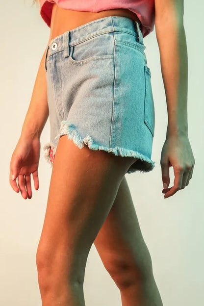 VERY J Raw Hem Pocketed Contrast Washed Denim Shorts - Premium Women / Jeans & Denim from Trendsi - Just $37.78! Shop now at Handbags Specialist Headquarter