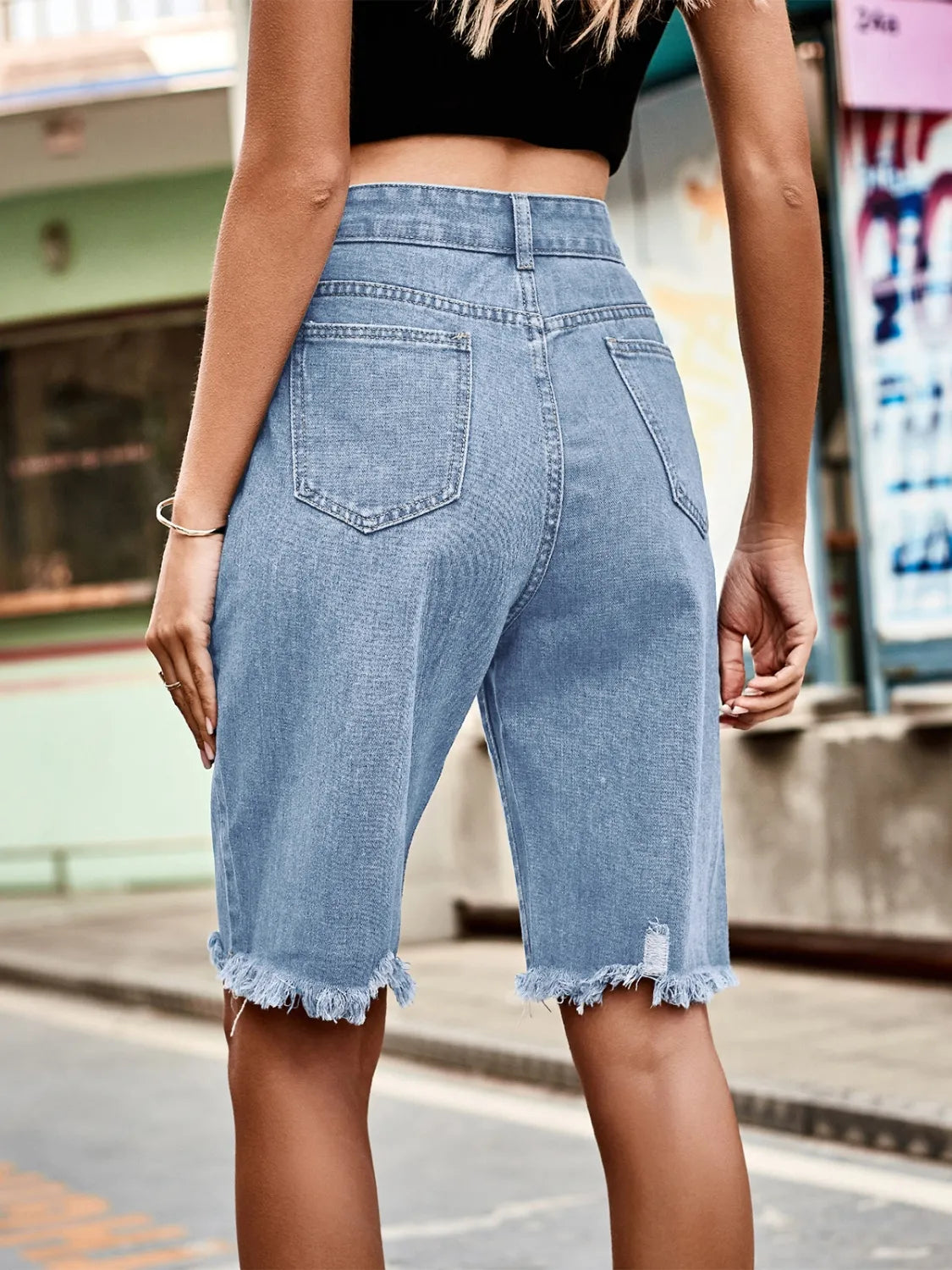 Raw Hem Denim Shorts - Premium Women / Jeans & Denim from Trendsi - Just $25.78! Shop now at Handbags Specialist Headquarter